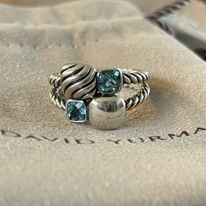 David Yurman Blue Topaz Chiclet Cushion Ring Size 5.5
